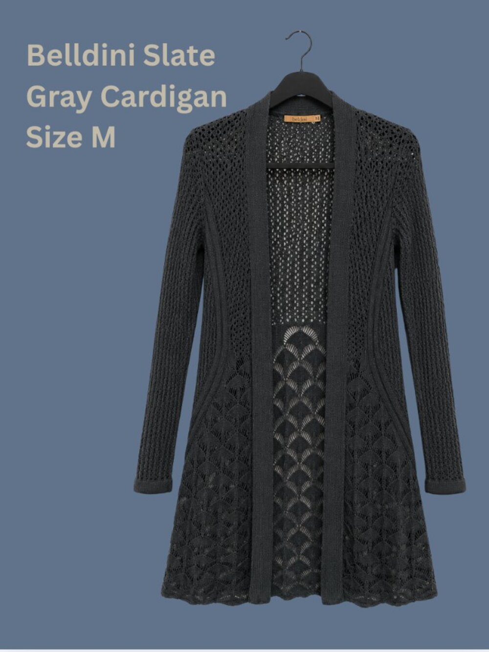 Belldini Slate Gray Open Knit Long Cardigan Size M